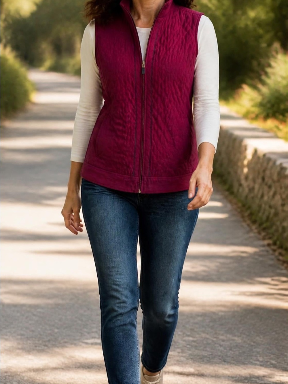 Alia Quilted Sleeveless Vest in Deep Berry - Picture 10 of 10